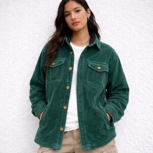 VTG Y2K Eddie Bauer Heritage Fleece-Lined Corduroy Barn Chore Coat Green Women M